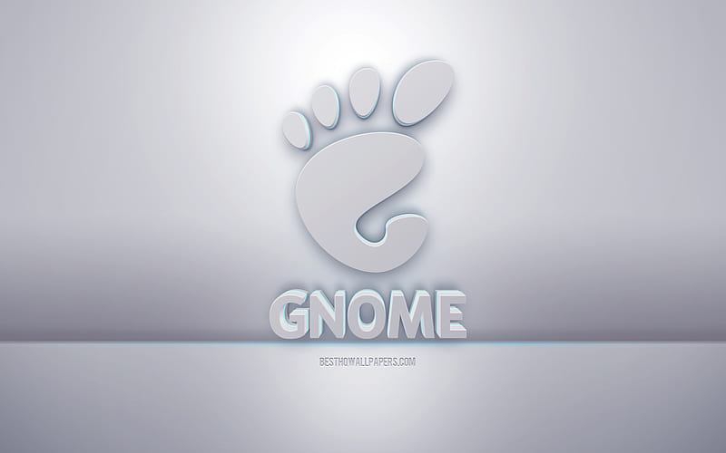 GNOME 3d white logo, gray background, GNOME logo, creative 3d art, GNOME, 3d emblem, HD wallpaper