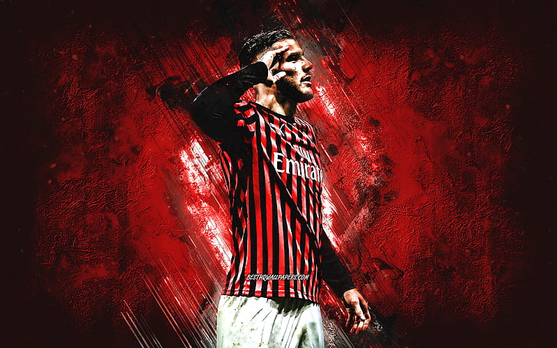 Theo Hernandez, AC Milan, portrait, red creative background, French football player, Serie A, Italy, football, HD wallpaper