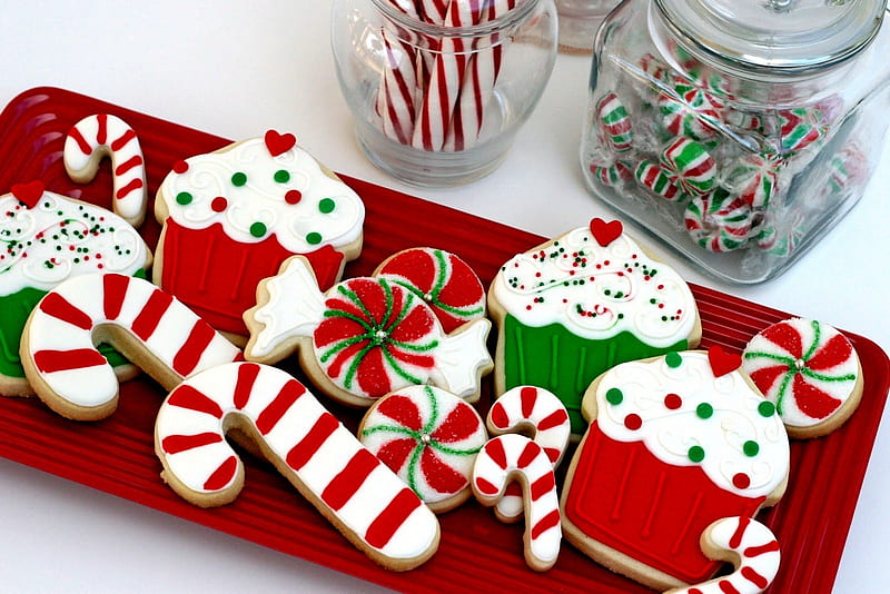Colorful Christmas Cookies, Colorful, Jars, Christmas, Red, Green, Candy, White, Cookies, HD wallpaper