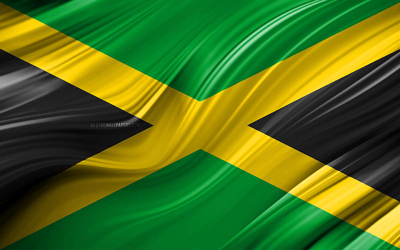 Jamaican flag, North American countries, 3D waves, Flag of Jamaica, national symbols, Jamaica 3D flag, art, North America, Jamaica, HD wallpaper