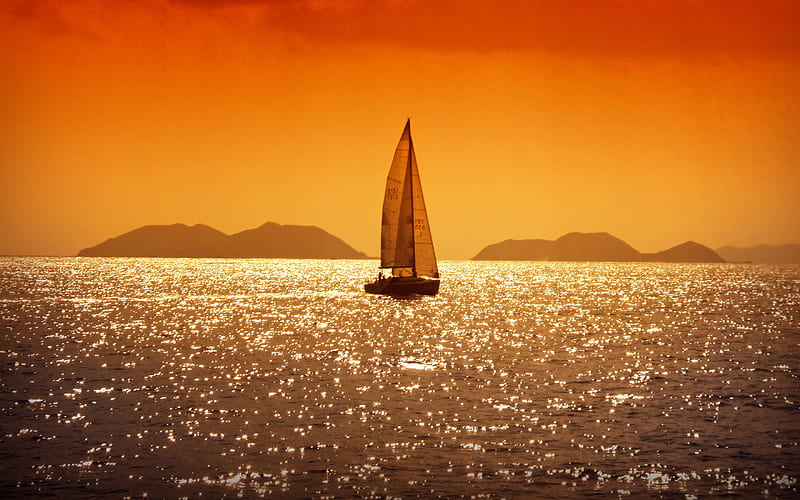 sailboat, evening, sunset, yacht at sea, Adriatic Sea, Croatia, HD wallpaper