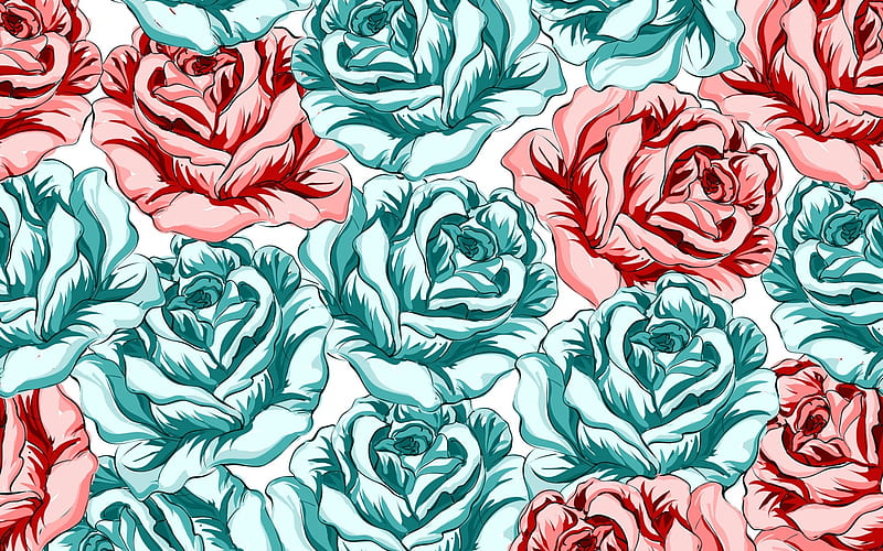 Texture, pattern, red, green, rose, flower, paper, pink, HD wallpaper