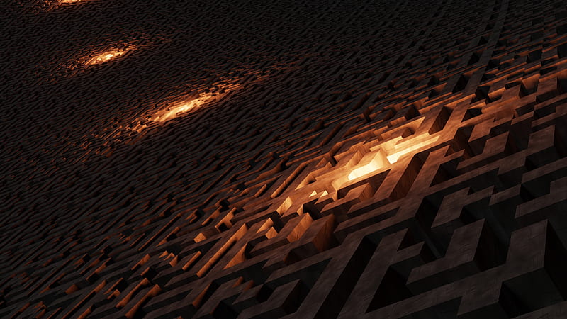 glowing maze, pattern, tangled, nested, shapes, 3D, HD wallpaper