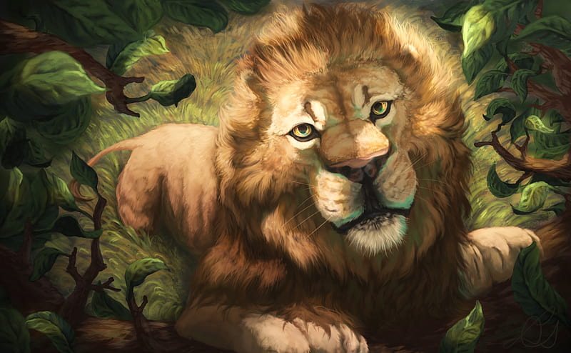 lion, muzzle, art, drawing, predator, king of beasts, HD wallpaper