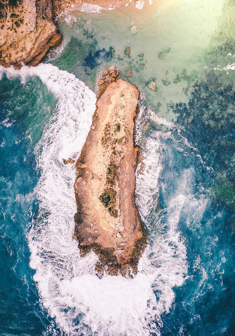 nature, water, island, drone, HD phone wallpaper