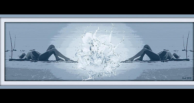 An explosion of water when you see these two beauties, art, ocean, explosion, bonito, woman, sexy, sea, fantasy, water, girl, painting, dream, HD wallpaper
