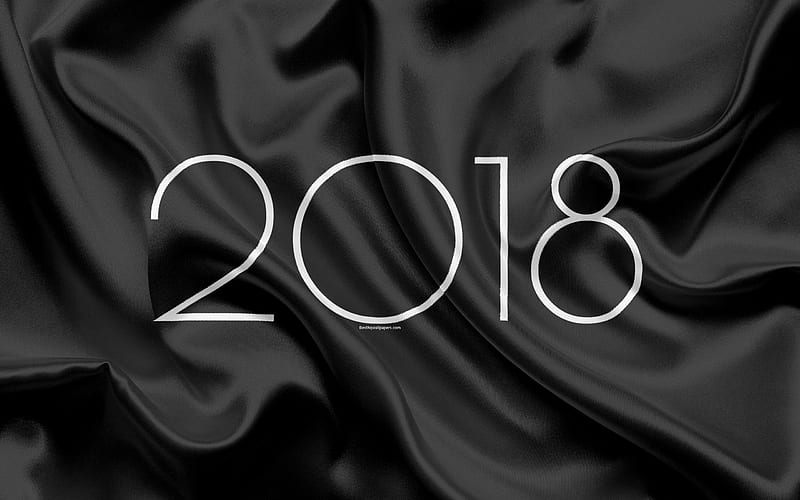2018 New Year, black silk, 2018 concepts, New Year, fabric texture, HD wallpaper