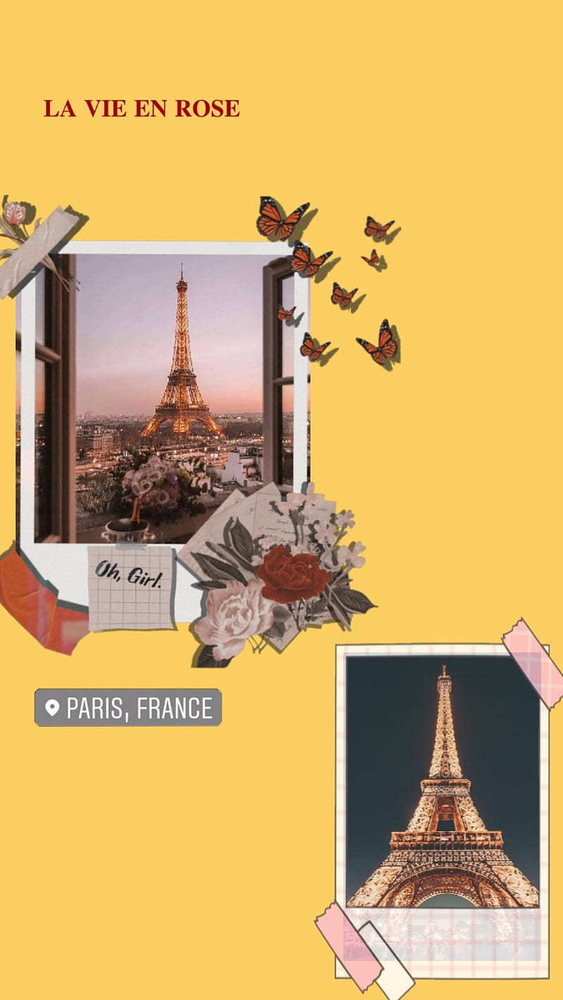 Paris, aesthetic, amarelo, borboleta, butterfly, france, yellow, HD phone wallpaper