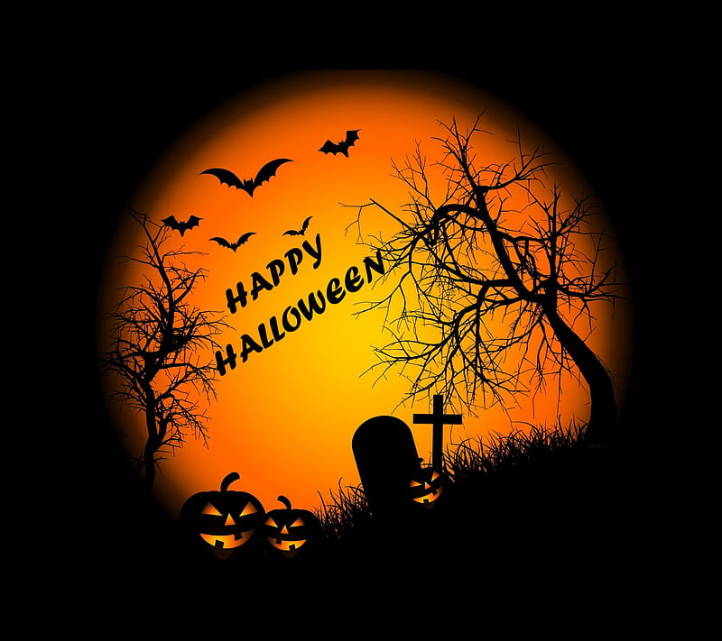 Happy Halloween, grave, pumpkin, spooky, HD wallpaper