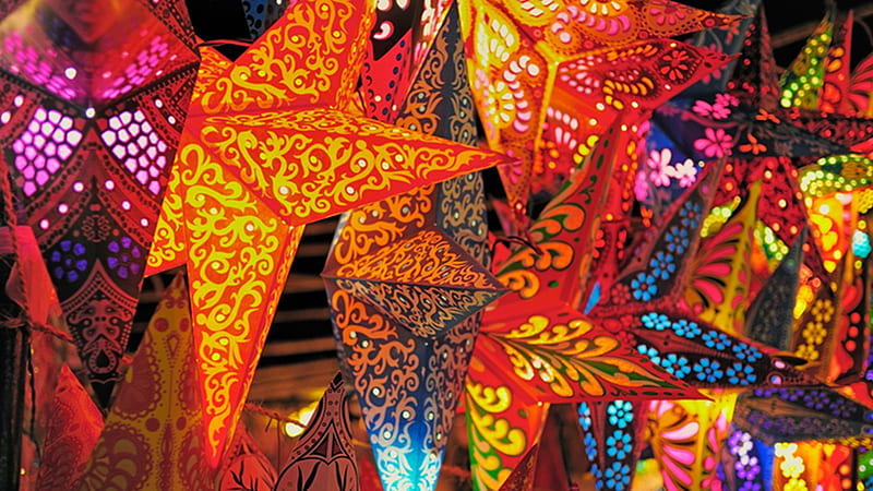 Folding Paper Lanterns, Christmas, stars, lantern, India, holiday, decoration, artwork, folding paper, HD wallpaper