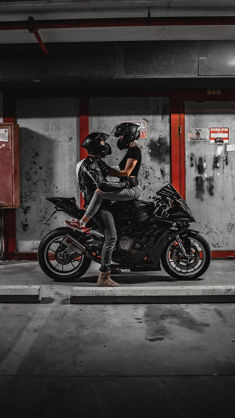 Bikers love, biker, couple, dark, dark love, moto, motorcycle, HD phone wallpaper