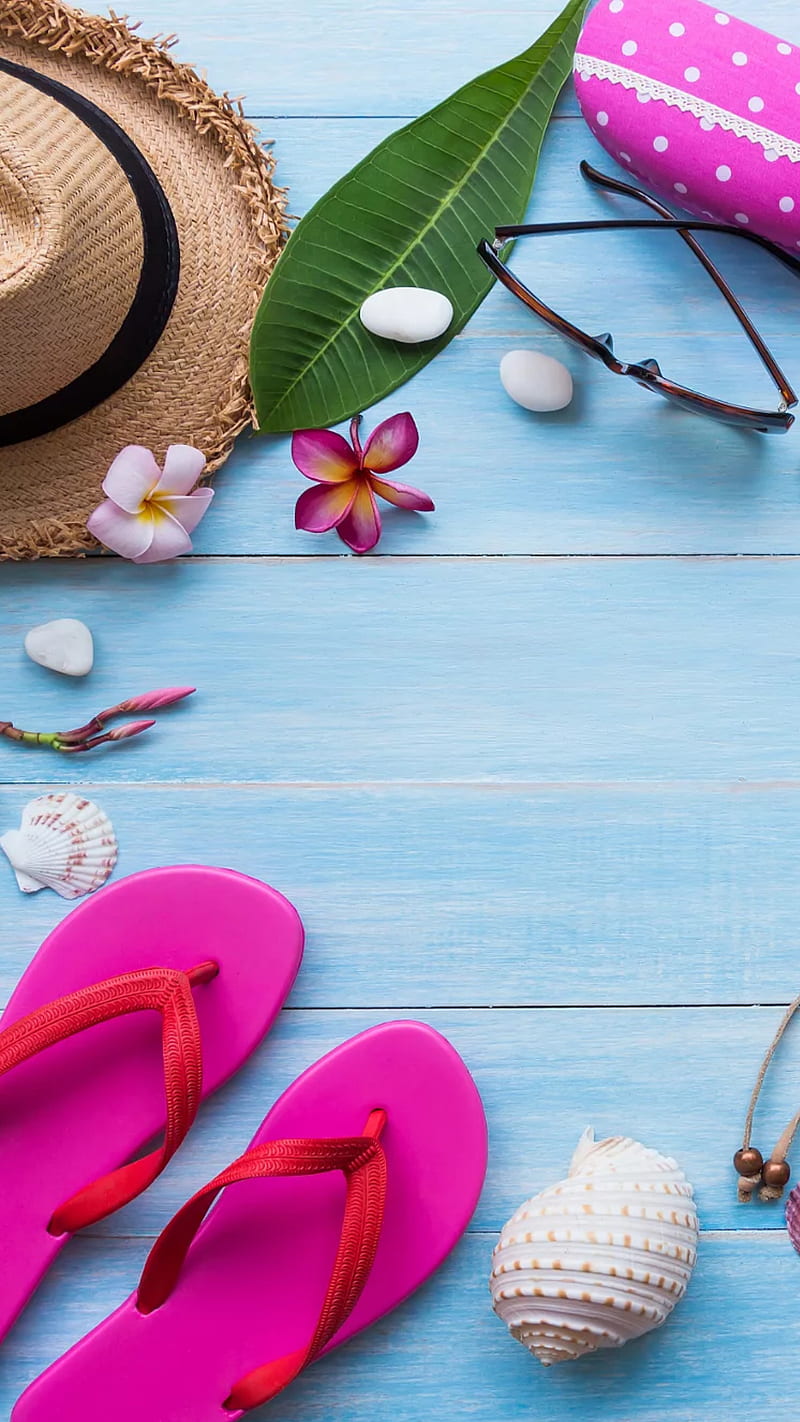 Summer, blue, wood, hat, flowers, vacation, HD phone wallpaper | Peakpx