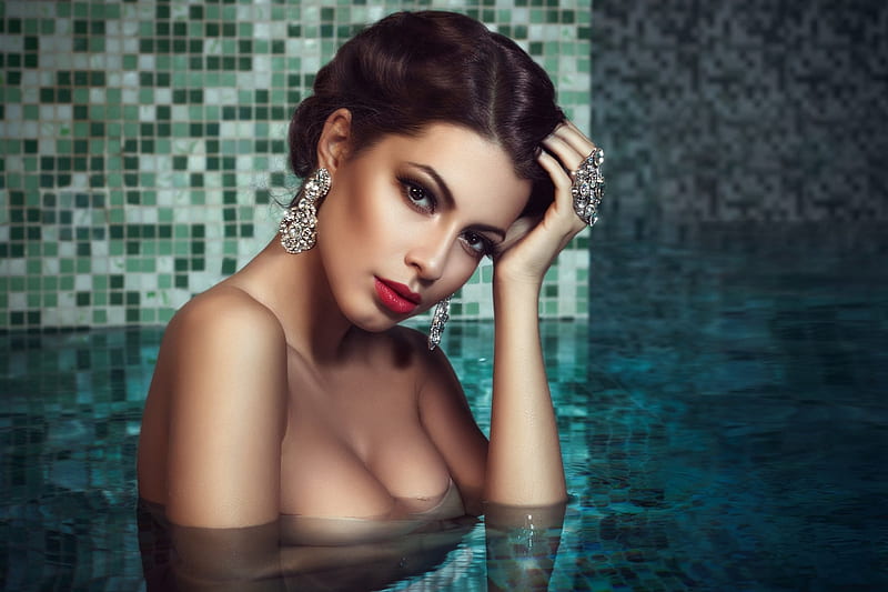Sensual Beauty, sensual, water, girl, bonito, pool, jewelry, HD wallpaper