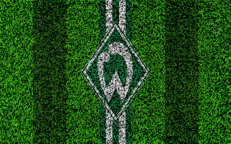 Werder Bremen FC German football club, football lawn, logo, green white lines, emblem, grass texture, Bundesliga, Bremen, Germany, football, SV Werder Bremen, HD wallpaper