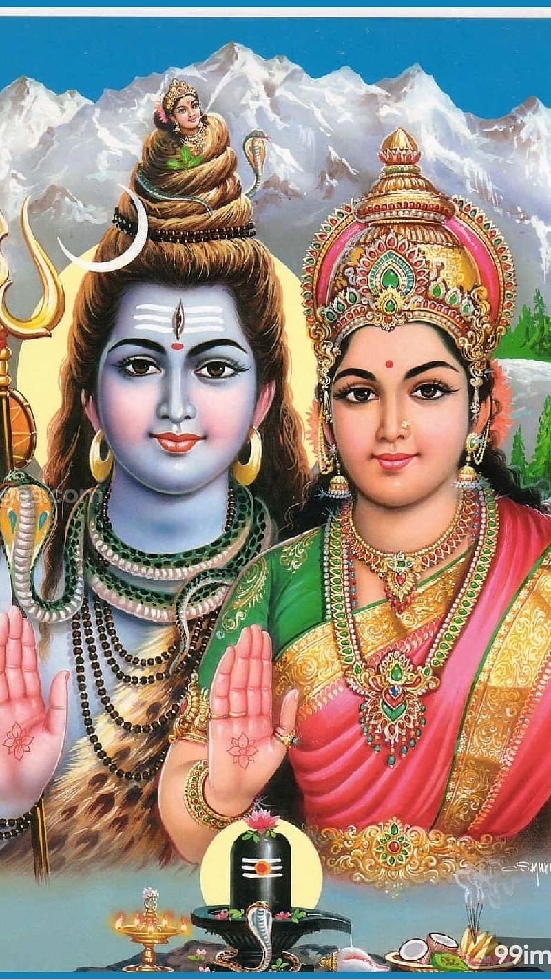 Shivji Parvati With Shivlinga, shivji parvati, shivlinga, blessing, devotional, HD phone wallpaper