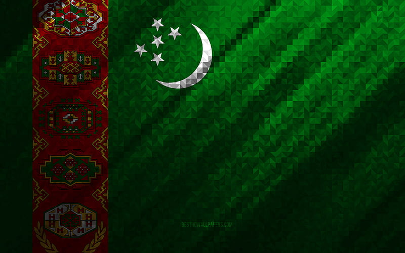 Flag of Turkmenistan, multicolored abstraction, Turkmenistan mosaic flag, Turkmenistan, mosaic art, Turkmenistan flag, HD wallpaper