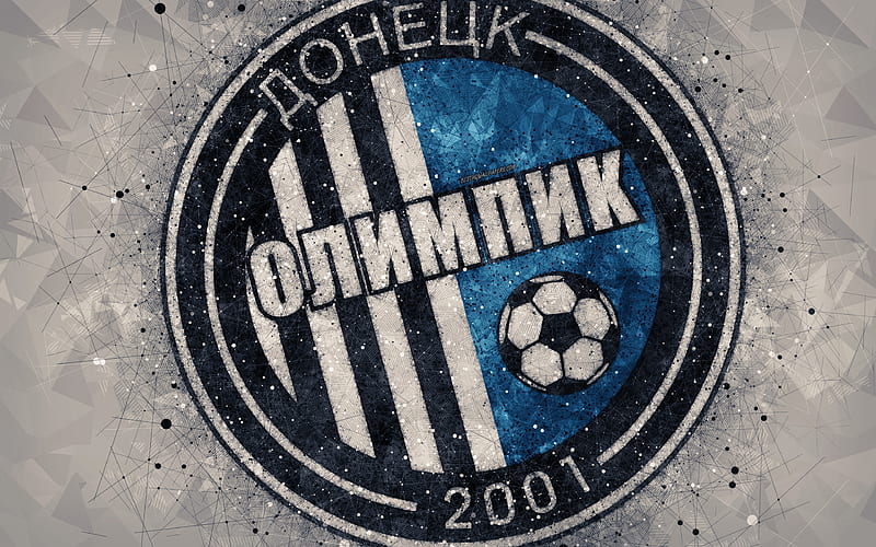 FC Olimpik Donetsk logo, geometric art, Ukrainian football club, gray background, emblem, Ukrainian Premier League, Donetsk, Ukraine, football, HD wallpaper