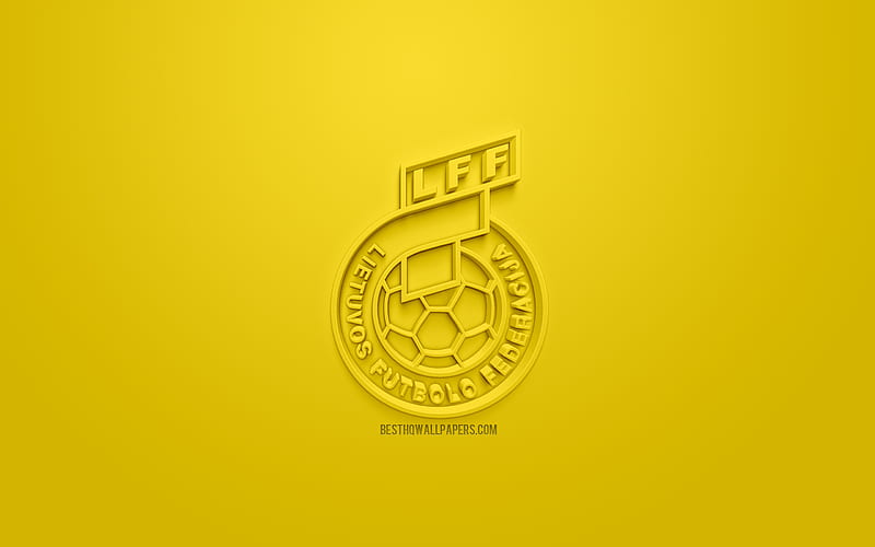 Lithuania national football team, creative 3D logo, yellow background, 3d emblem, Lithuania, Europe, UEFA, 3d art, football, stylish 3d logo, HD wallpaper