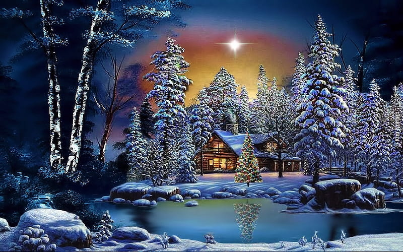 Winter Night, pretty, Art, Night, Winter, HD wallpaper | Peakpx