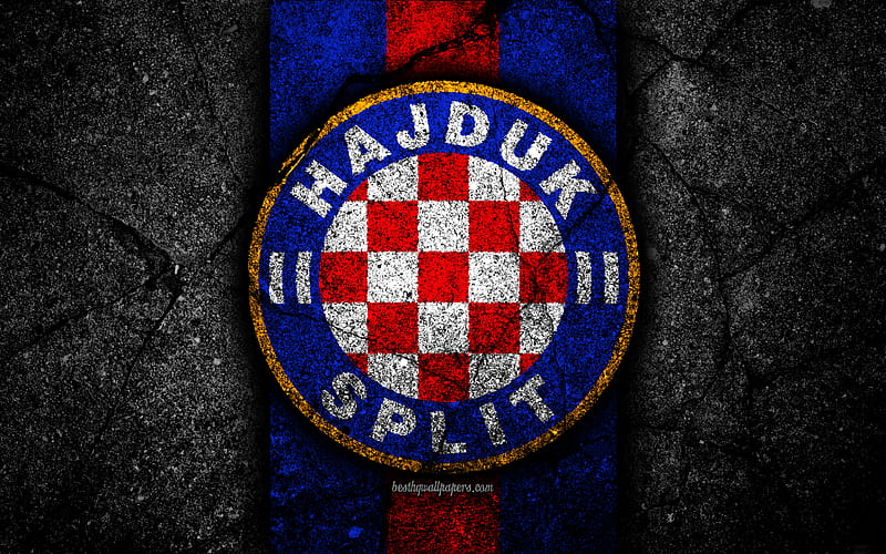 Hajduk Split FC, logo, HNL, black stone, soccer, Croatia, Hajduk Split, football, asphalt texture, football club, FC Hajduk Split, HD wallpaper