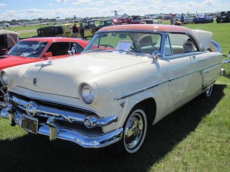 1954 Ford Victoria V8 with 130 HP, graphy, creamy, Ford, Headlights, HD wallpaper