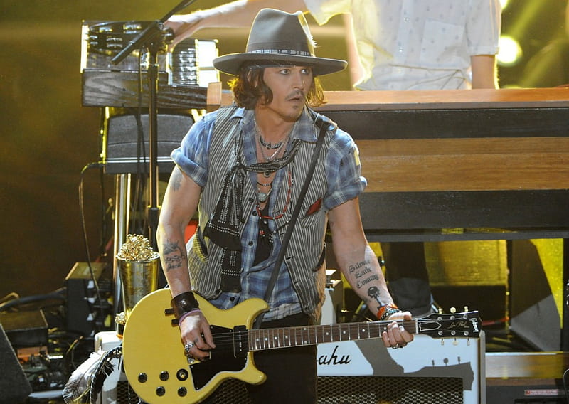 Johnny Depp, male, guitar, music, concert, man, actor, hat, HD wallpaper