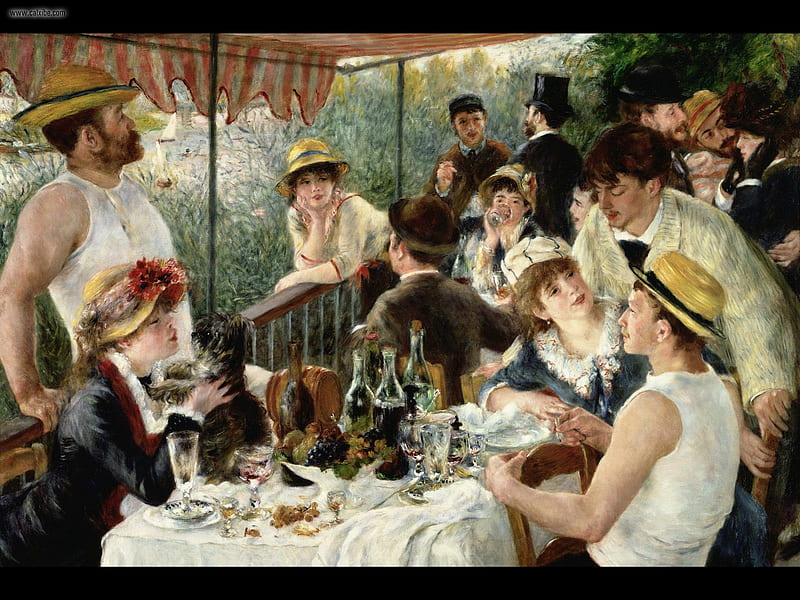 The Boating Party, luncheon, folks, dresses, sailors, HD wallpaper