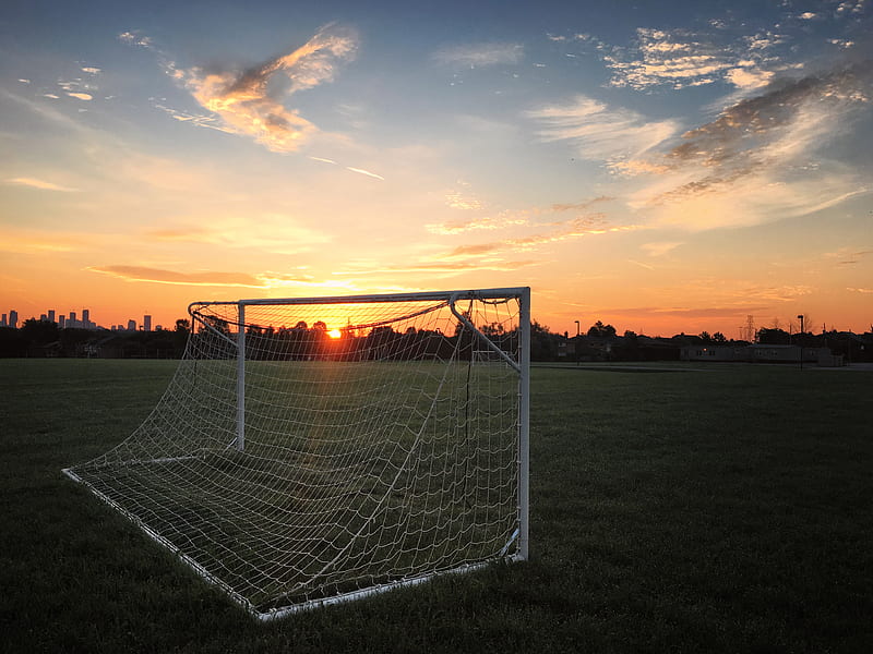 gate, net, field, sunset, football, sport, HD wallpaper