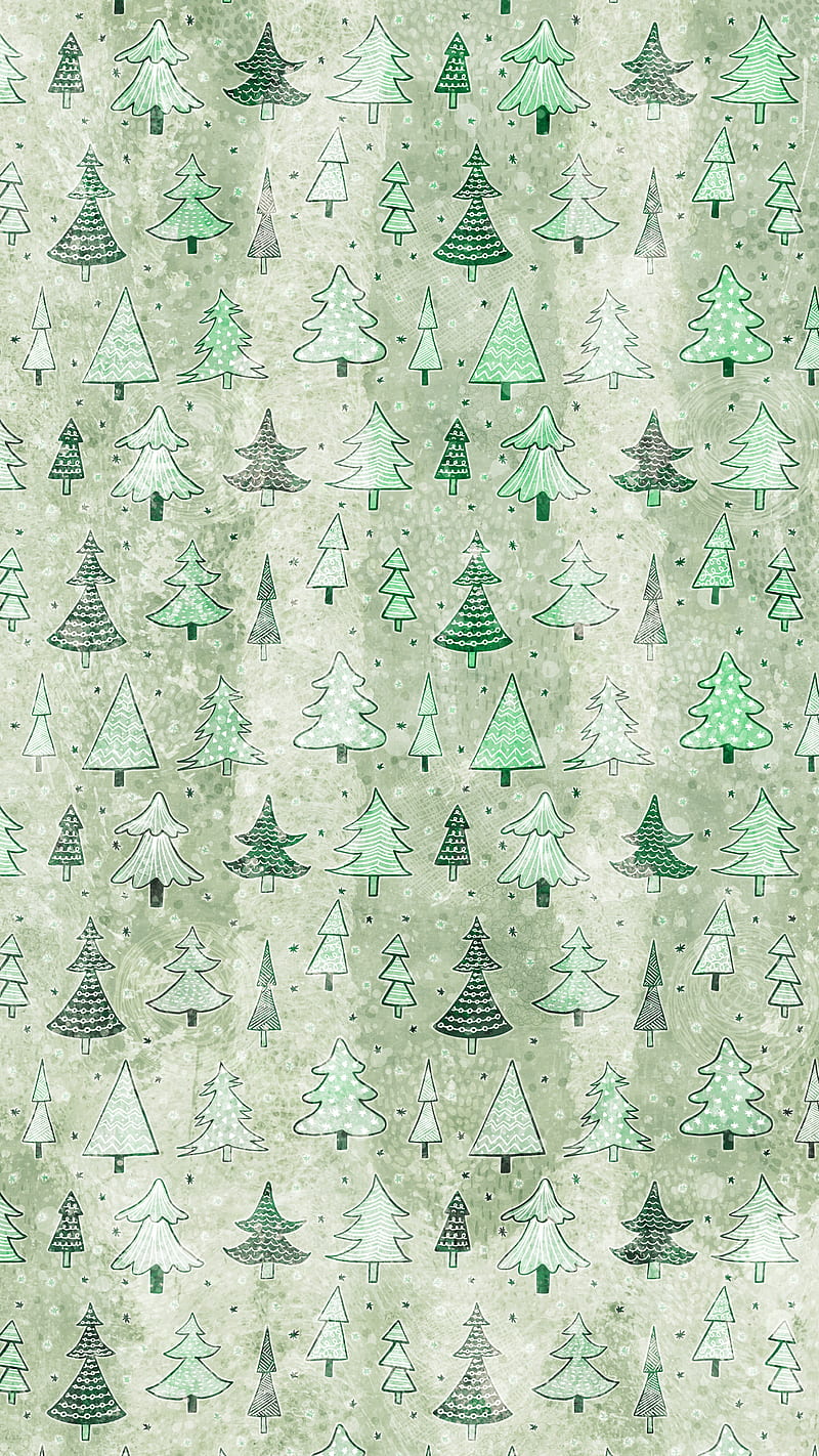 Green Christmas Trees, cute, doodle, holiday, pattern, pine, texture, tree, winter, HD phone wallpaper