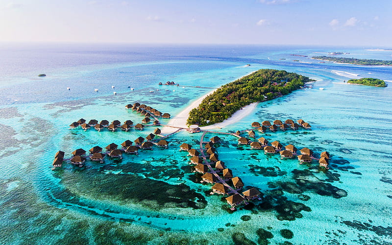 Maldives, ocean, bungalow, resort, tropics, beautiful nature, paradise, HD wallpaper