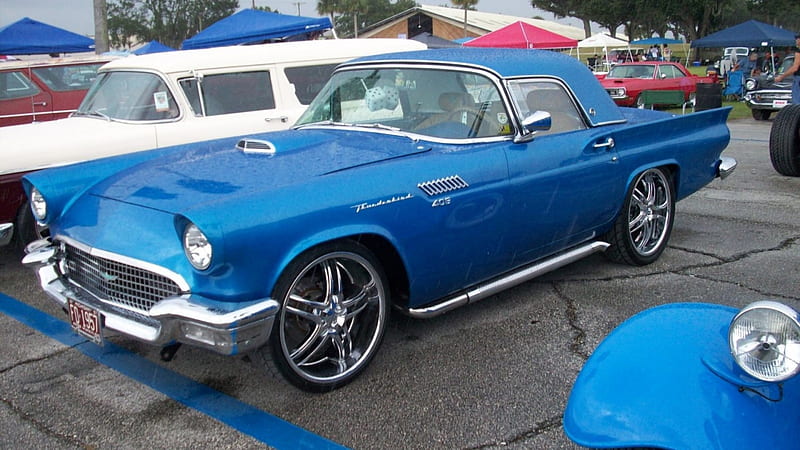 Thunderbird, Classic, Custom Wheels, Ford, Blue, HD wallpaper