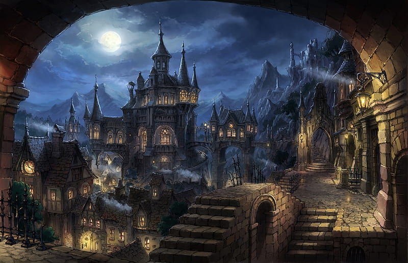 Dark Fantasy City, arts, city, fantasy, dark, HD wallpaper
