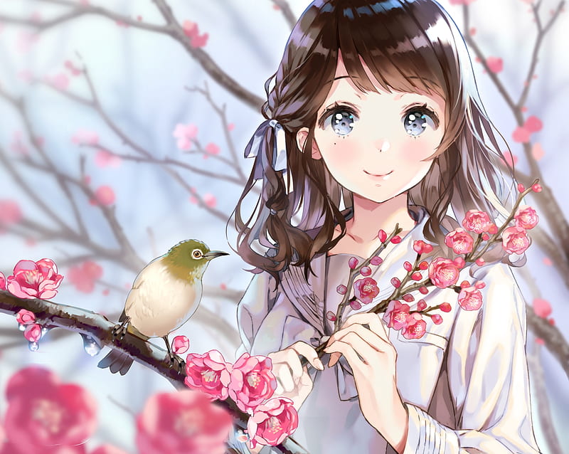 Anime Girl with Flowers Desktop Wallpaper - Anime Wallpaper 4K