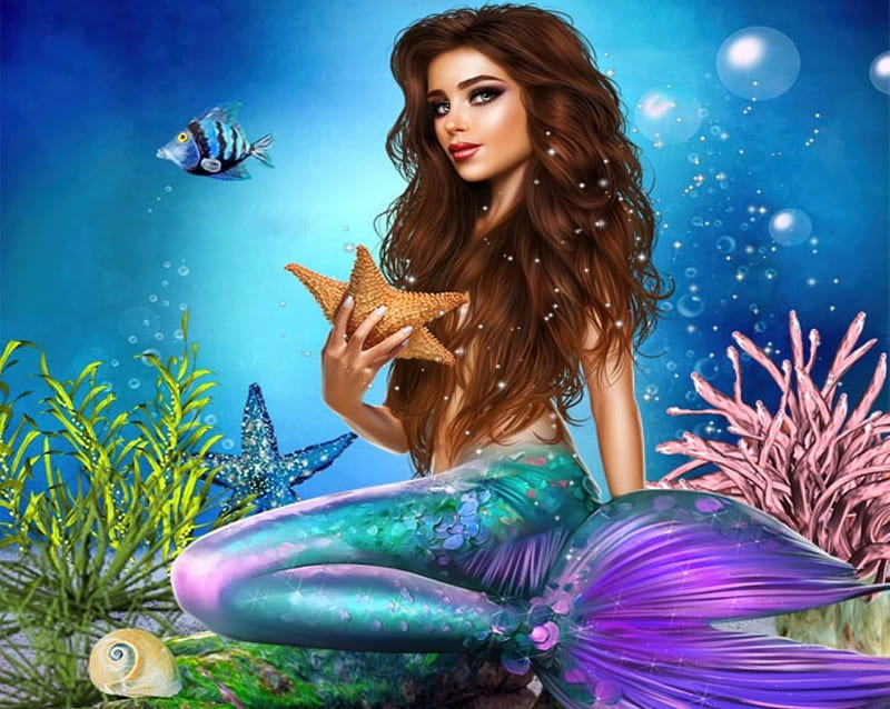 MERMAID, OCEAN, FISH, FEMALE, HD wallpaper