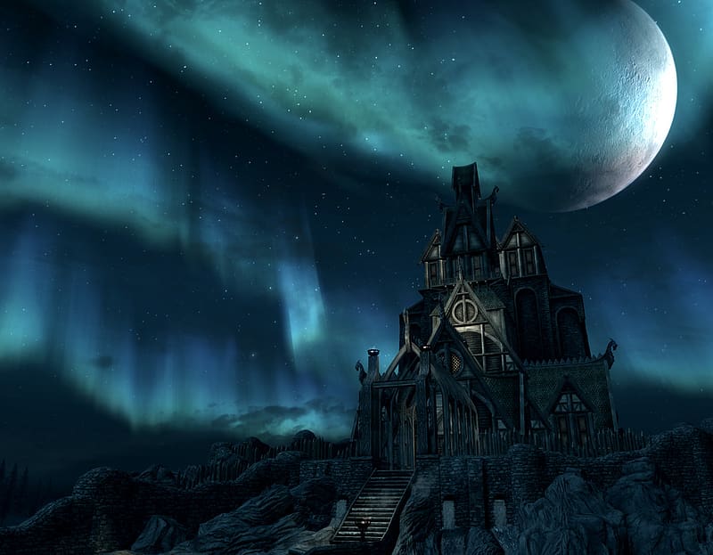 Moon, Building, Video Game, Skyrim, The Elder Scrolls V: Skyrim, The Elder Scrolls, HD wallpaper
