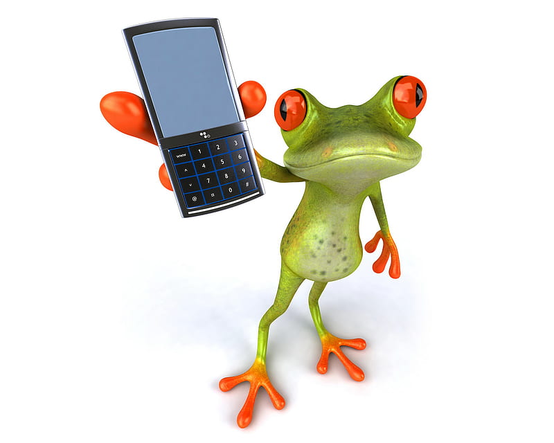 Cell Phone Frog, 3d, funny, HD wallpaper