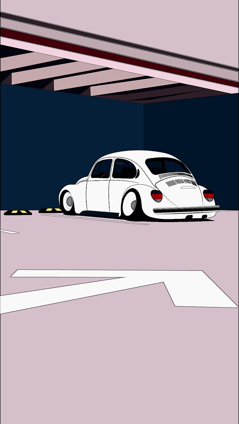 VW Beetle cartoon, car, carros, driving, style, tuned, turbo, vintage, HD phone wallpaper