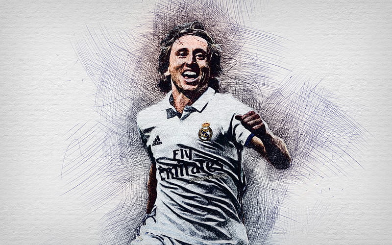 Luka Modric, computer drawing, croatian footballers, Galacticos, Real Madrid, La Liga, Modric, Golden Ball 2018, artwork, soccer, football, drawing Luka Modric, HD wallpaper