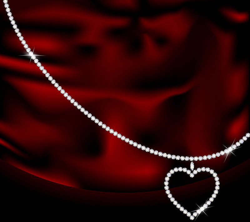 Diamond Necklace, beautiful diamond, heart, red love, romantic, valentine, HD wallpaper