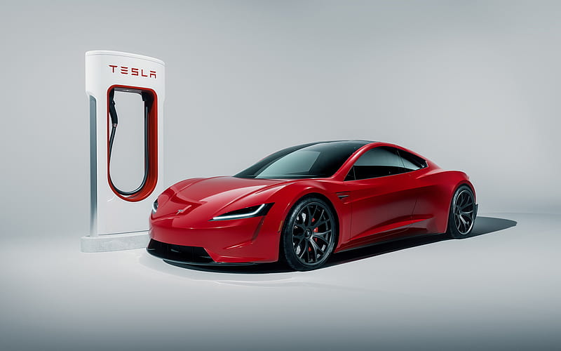 Tesla Roadster, 2020, exterior, front view, new red, electric supercar, Tesla, HD wallpaper