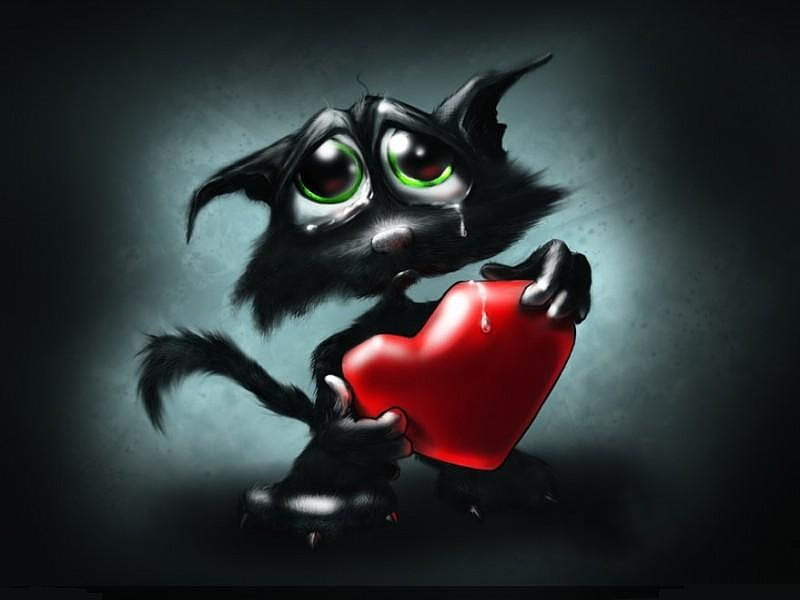 MY HEART, red, heart, black, eyes, cat, HD wallpaper | Peakpx