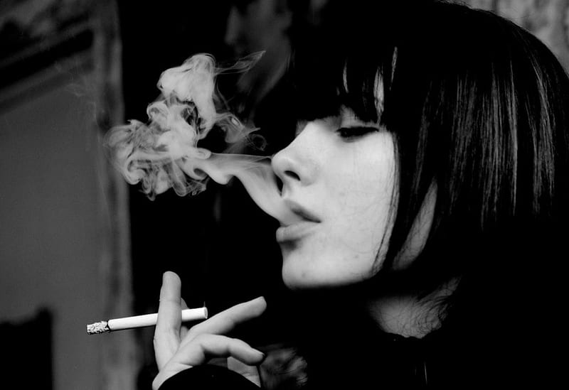 Smoking, Smoke, Girl, Black and White, Cigarette, HD wallpaper
