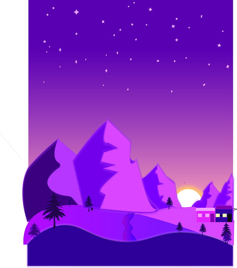 Purple Scenery, 2020, amazing, galaxy, landscape, material, mountain, super, u, HD phone wallpaper