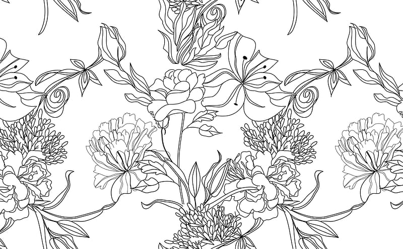 Home Improvement White and Black Hand Drawn Floral Fabric Removable 5539 Building & Hardware Supplies RO10166596, HD wallpaper