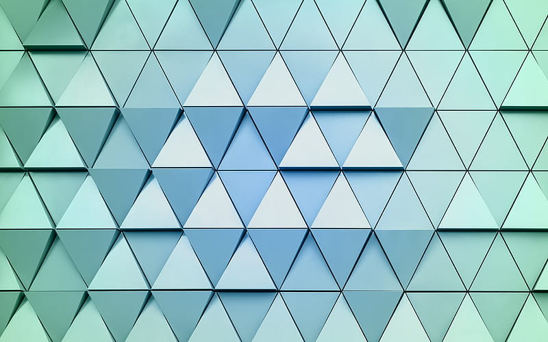 blue triangles, abstract triangles, blue abstraction, 3d triangles, HD wallpaper