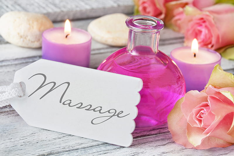 For massage , oil, relax, Spa, roses, candles, still life, flowers, wellness, HD wallpaper