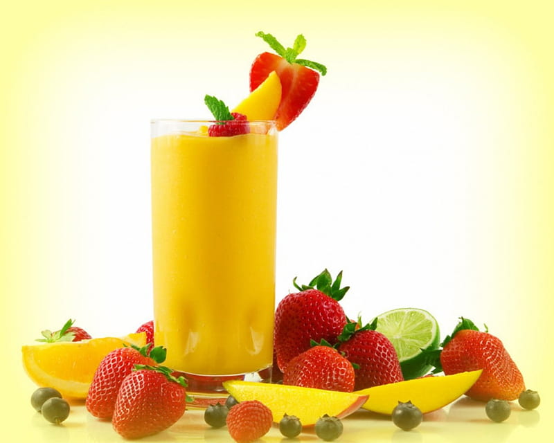Fruit Shake, strawberry, food, fruits, drink, lemon, HD wallpaper