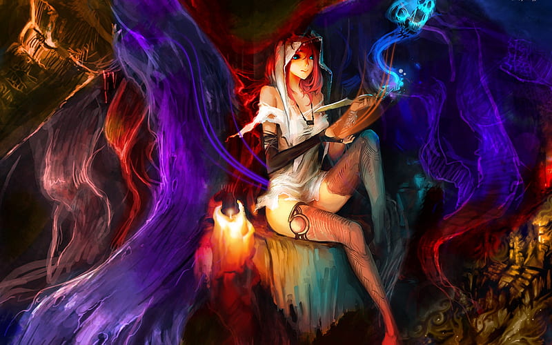 The young and sexy sorcerer, art, wall, sexy, art work, sorcery, fantasy, sorcerer, young, girl, spells, colours, HD wallpaper
