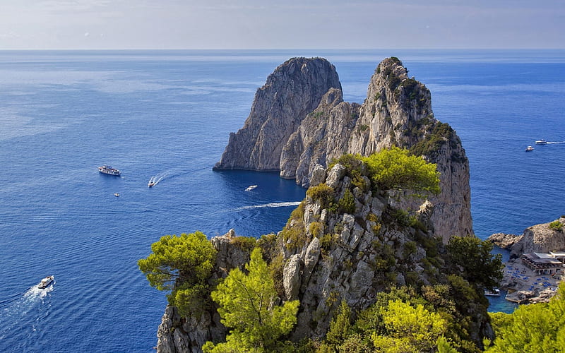 Rocks in Capri, Italy, rocks, island, Capri, Italy, sea, HD wallpaper
