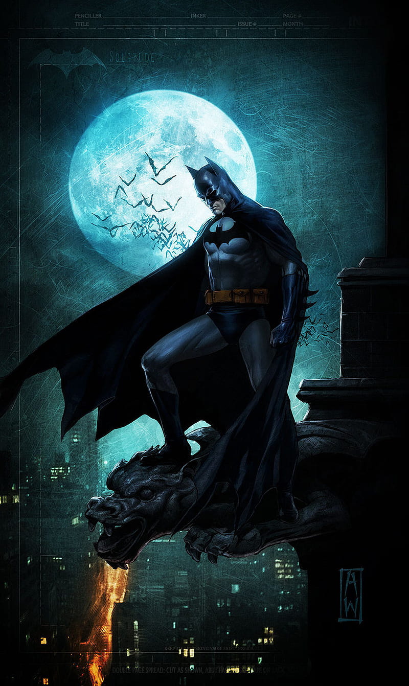 Batman, art, dark, dark knight, fantasy, joker, moon, rain, thunder, HD phone wallpaper